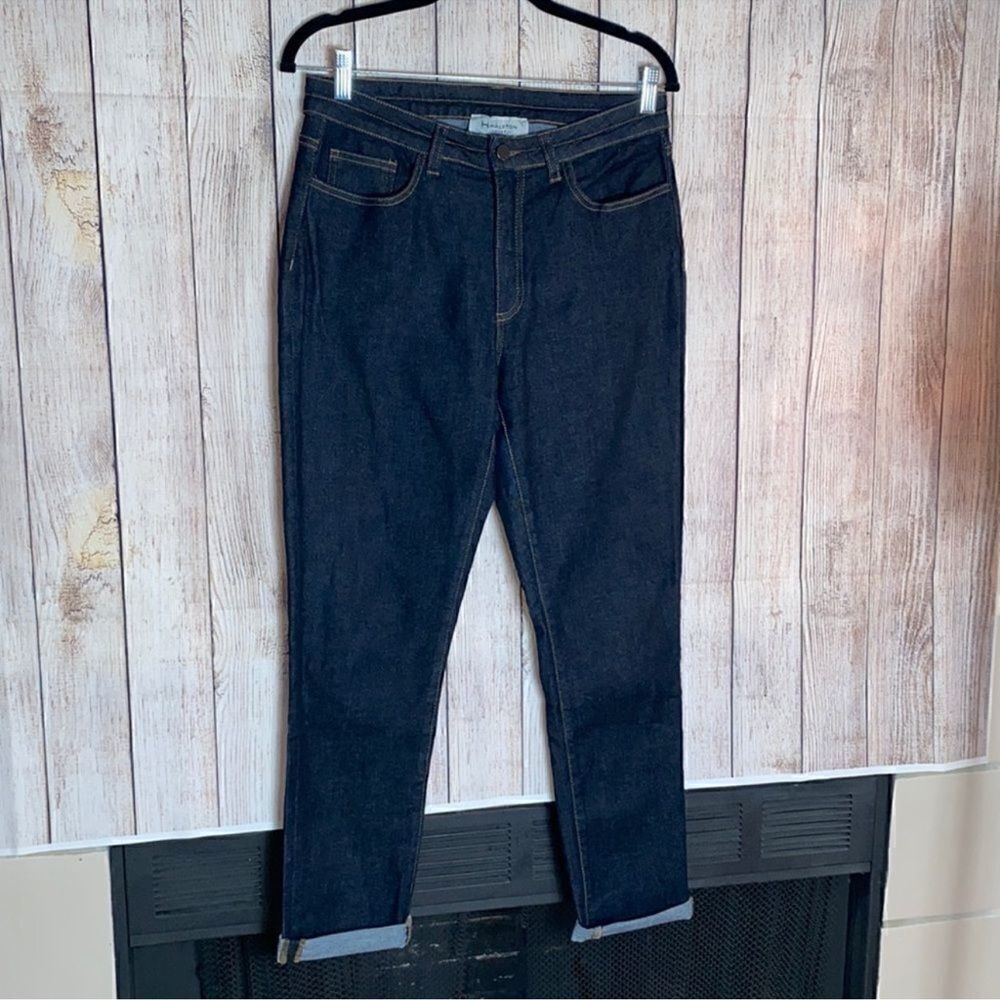 H Halston Jeans Womens Size‎ 8 Boyfriend High Rise Dark Navy Blue Denim Straight